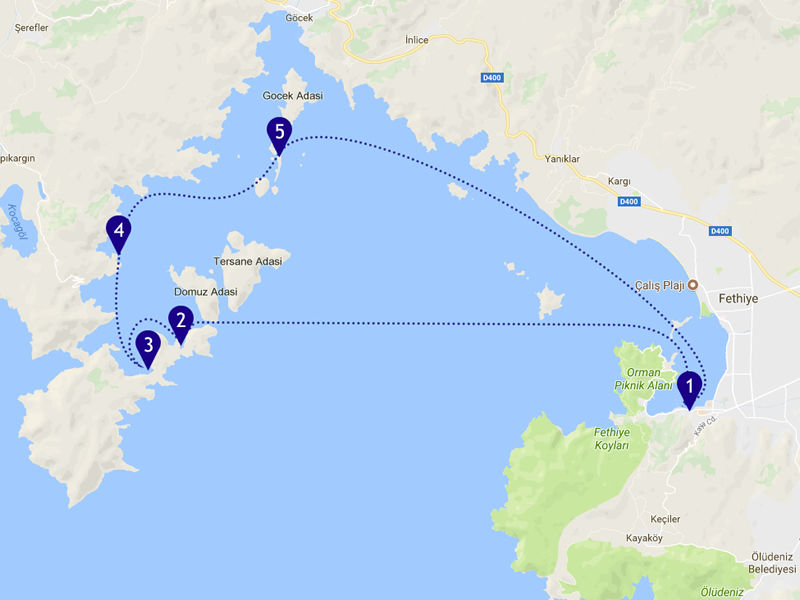 Fethiye - Gocek catamaran sailing routes