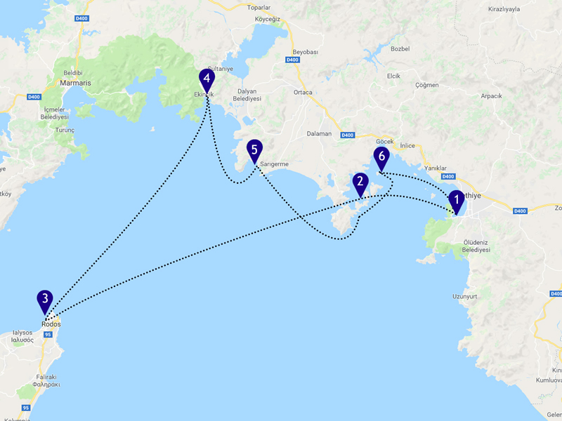 Fethiye - Rhodes catamaran sailing routes